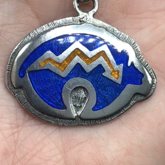 🌺Vintage Native American Sterling & Enamel Necklace - Picture 2 of 16